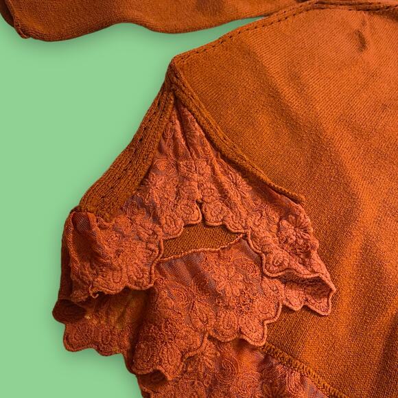 Soft Surroundings Burnt Orange Cotton Cashmere Blend Sweater Lace Trim Size L - Picture 8 of 10